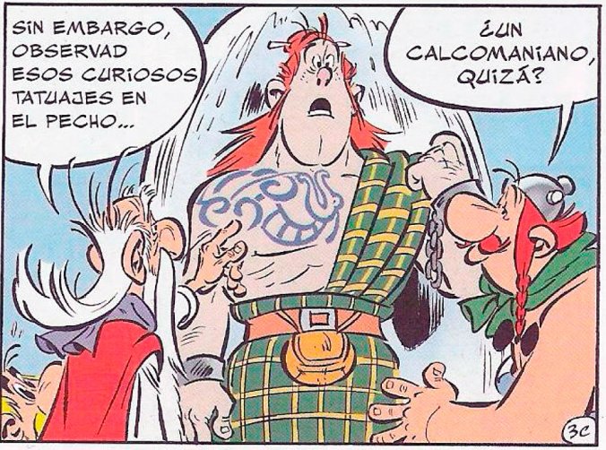 Asterix y Obelis ante un picto con tatuajes